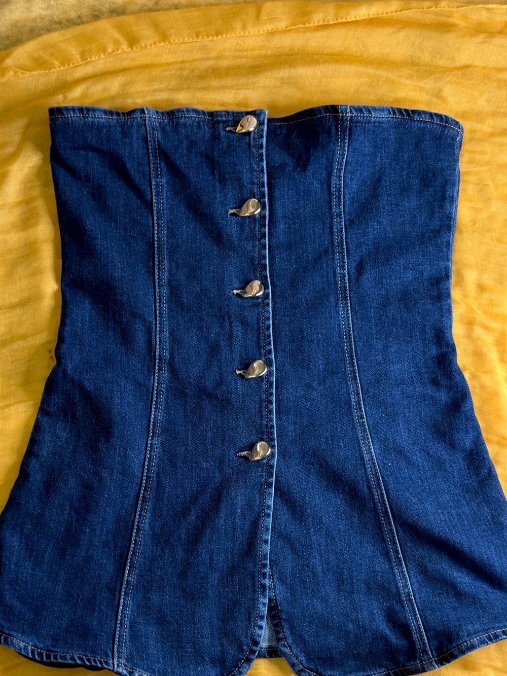 Denim Strapless Corset Top - Blue